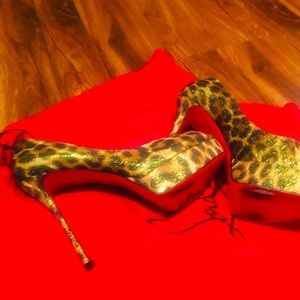 Christian Louboutin leopard peep toe